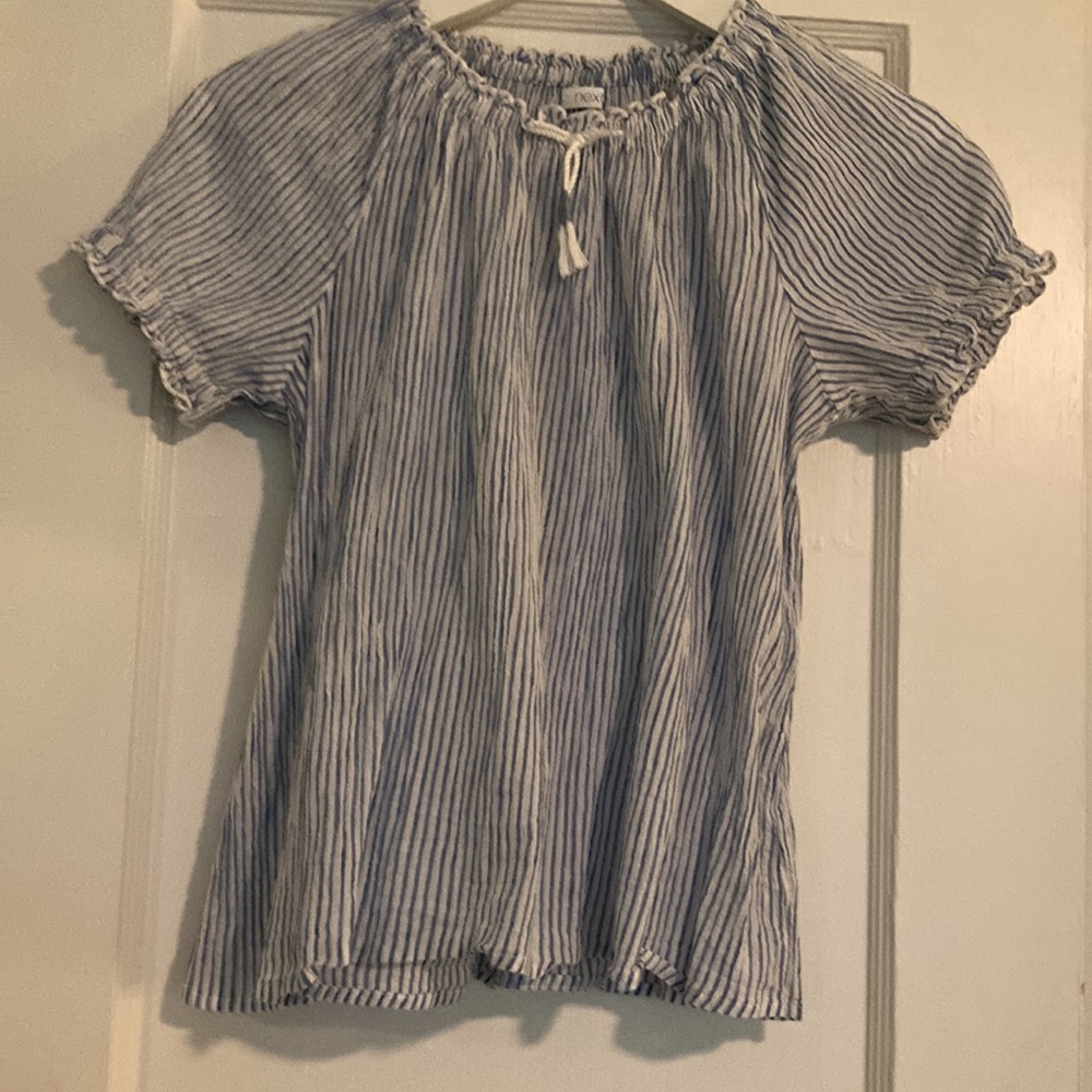 Girls cotton peasant blouse. Blue white pinstripe .Like new. Next UK. NEW.